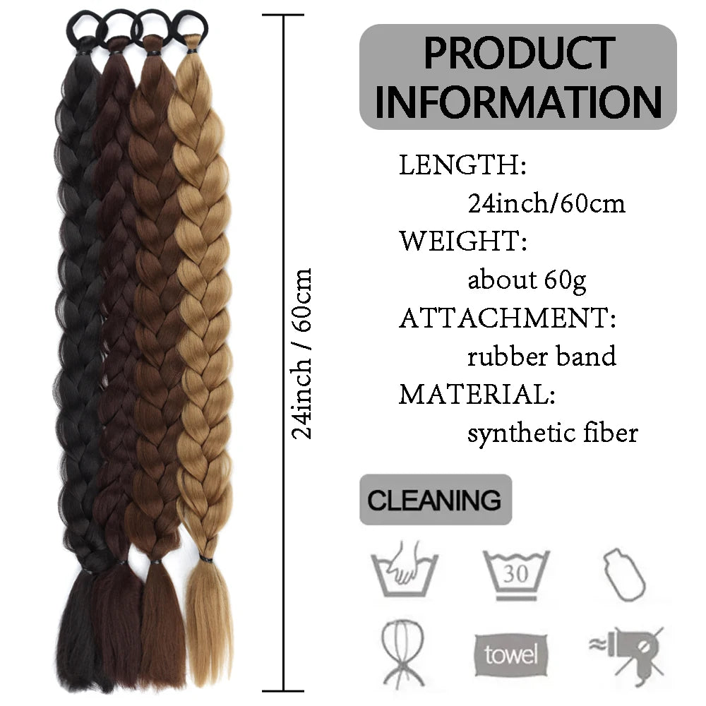 24-Inch Synthetic Twist Braid Ponytail Extension with Rubber Band – Braided Hair for Women, Daily Wear