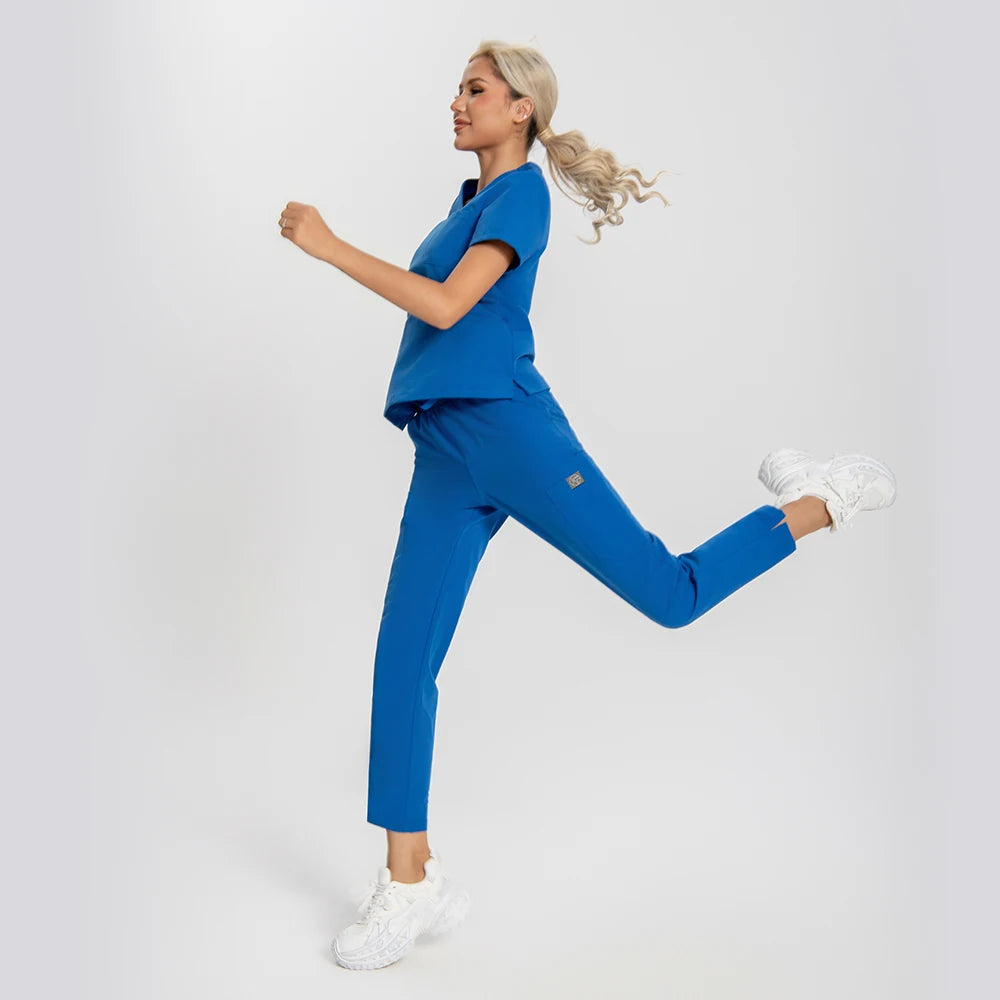 Women’s Antibacterial Scrubs Set – Soft V-Neck Top & Wrinkle-Resistant Pants