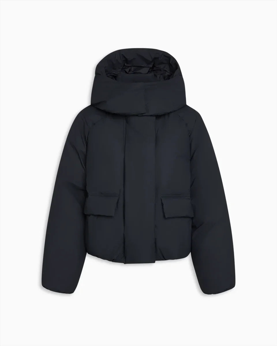 Women’s Hooded Cotton Winter Jacket – Solid Color Short Coat with Zipper Pockets, Warm Casual Outerwear