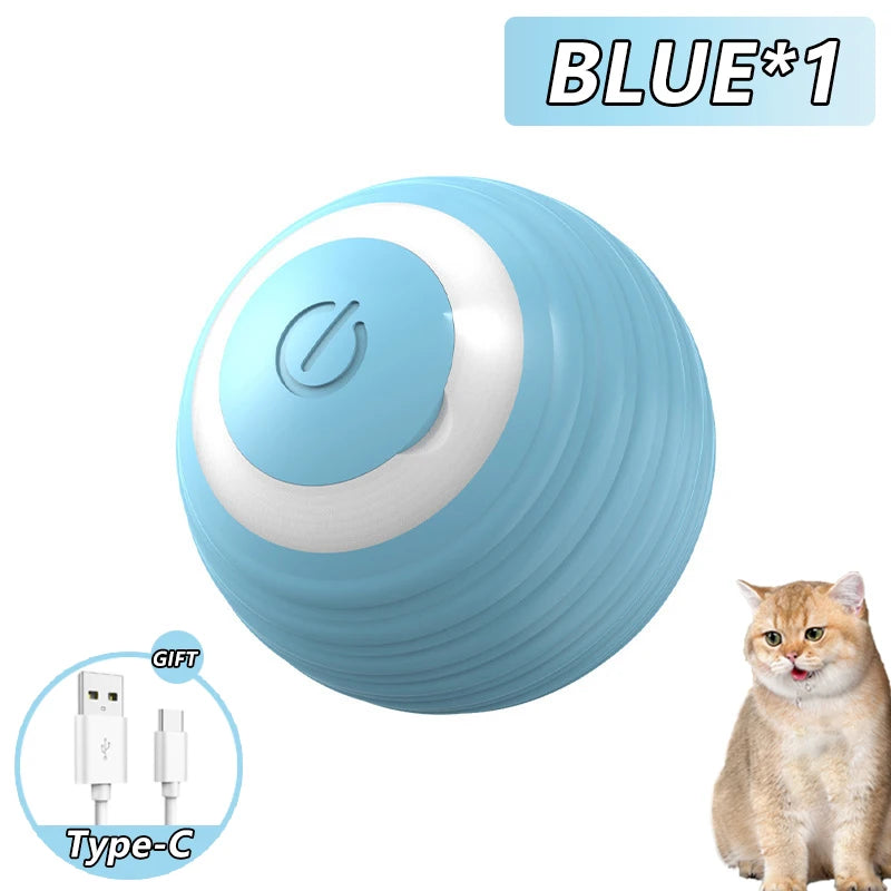 Cat Interactive Ball Toy - Automatic Rolling Ball with Faux Tail, Rechargeable Smart Pet Electric Toy for Dog & Cat Training, Imitates Mouse Movement