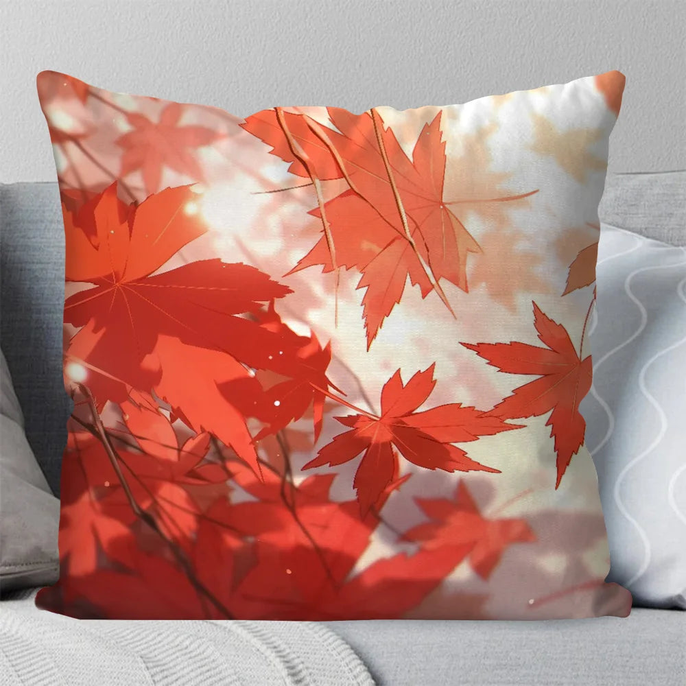 1pc Autumn Maple Leaf Decoration Pillow Case Square Pillow Bedroom Sofa Leisure ComfortCar Living Room Home Decoration 40X40