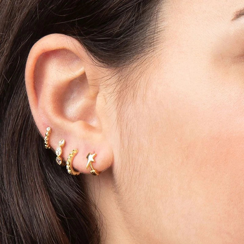 925 Sterling Silver Multi-Turn Hoop Earrings with White Zircon, Fashion Punk Jewelry for Women