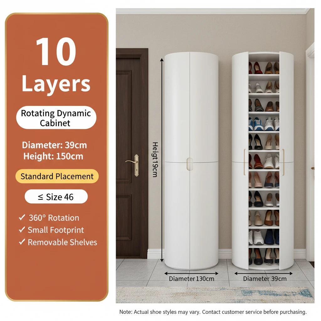 Multi-Layer Rotating Round Shoe Cabinet – Steel Frame Dustproof Shoe Storage Rack with Large Capacity Entryway Organizer
