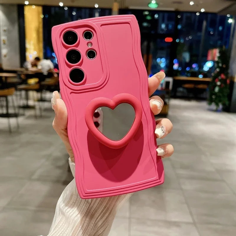 Mirror Love Heart Bracket Phone Case for Samsung Galaxy