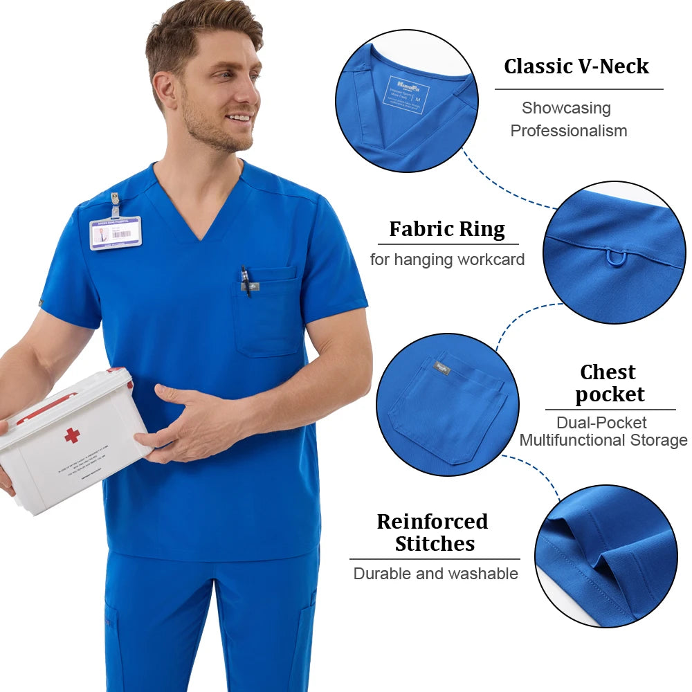 Men's Silver Ion Antibacterial Scrubs Set — Soft Stretch 2-Piece Medical Uniform