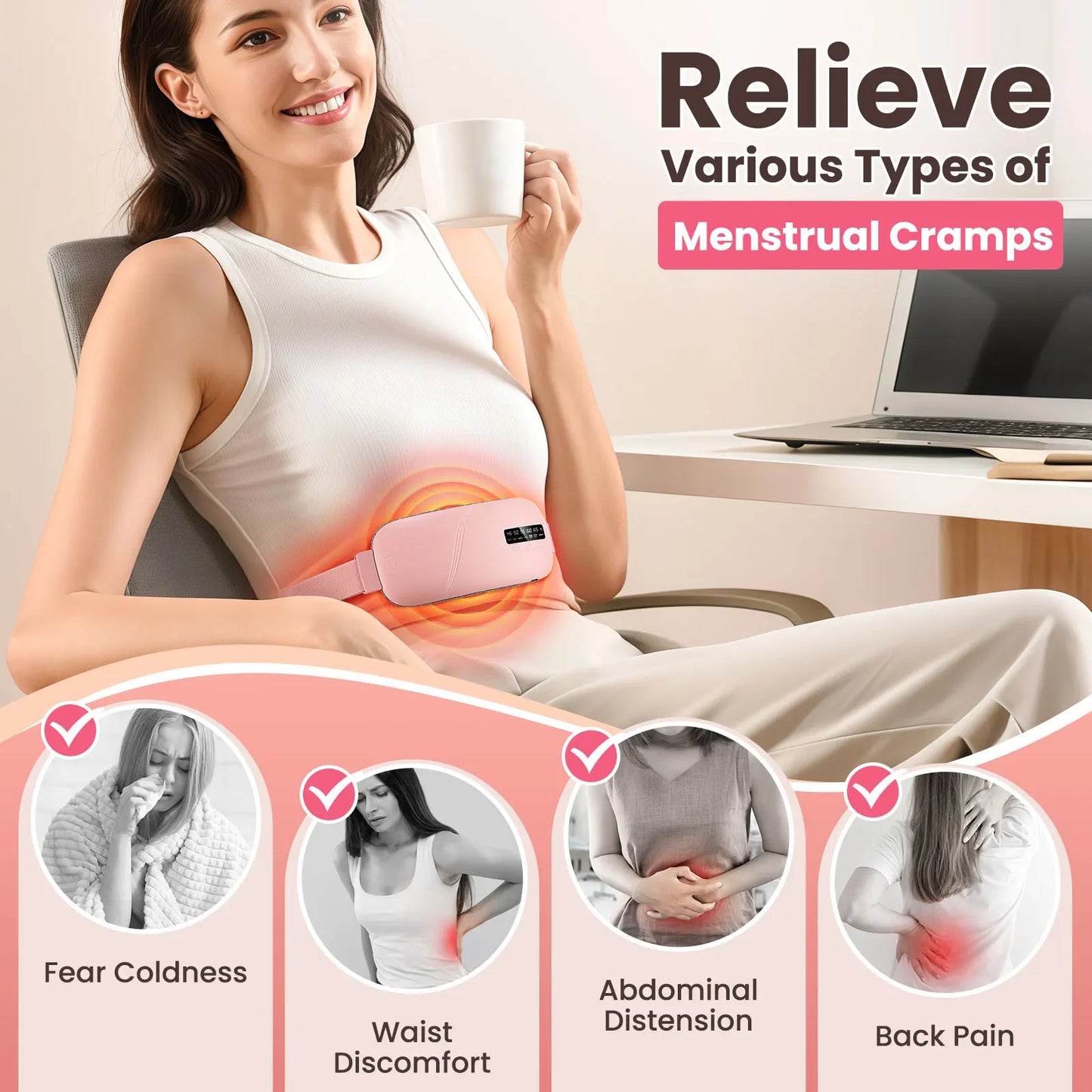 Electric Heating Pad & Menstrual Cramp Massager Belt – Vibration & Heat Therapy for Period Pain Relief