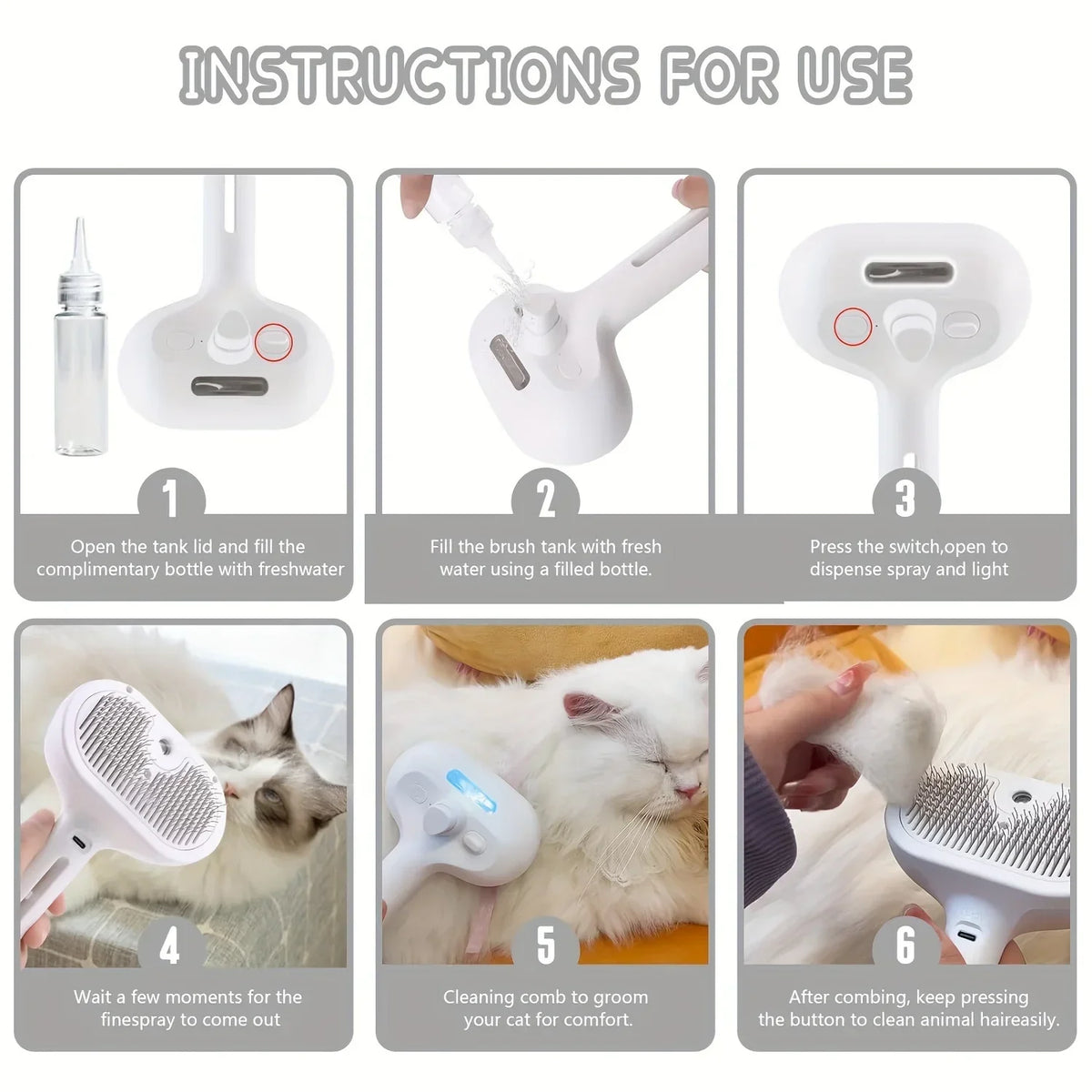 Pet Mist Grooming Brush for Cats and Dogs