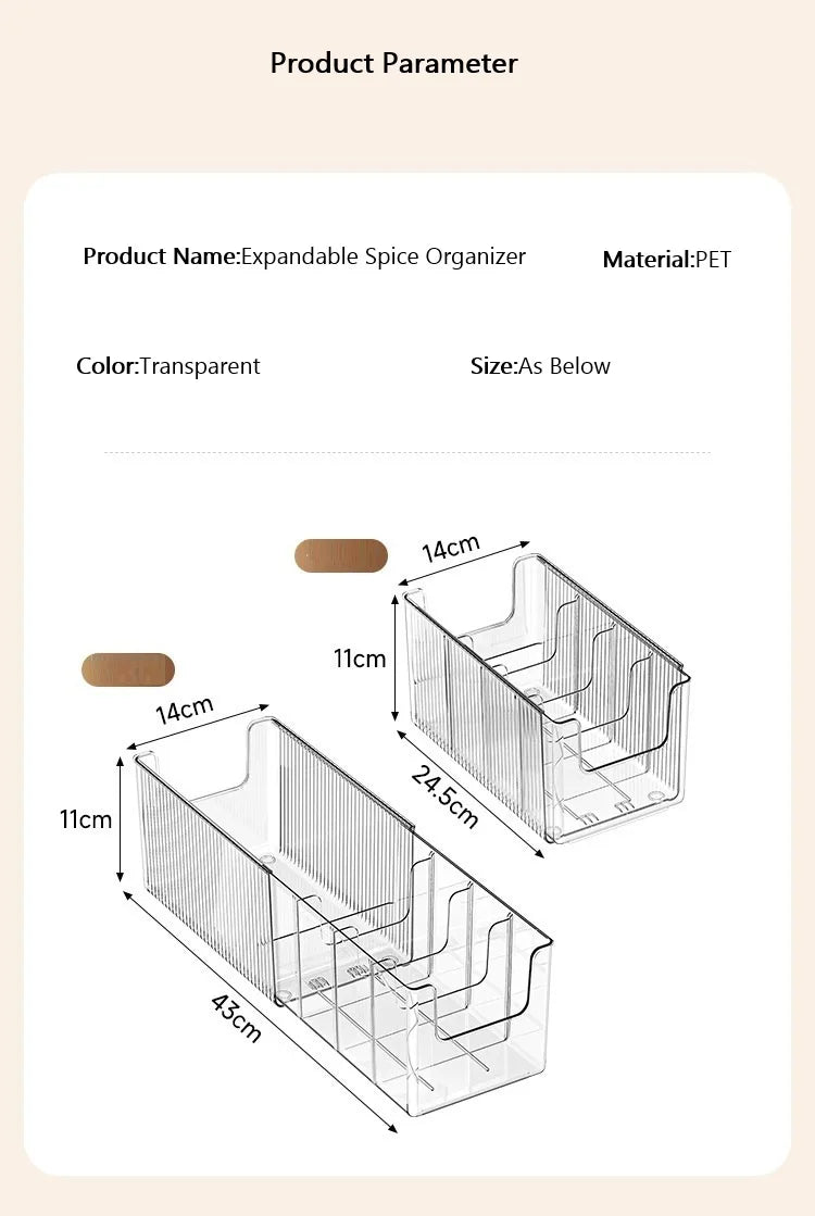 Clear Plastic Expandable Spice Organizer with Dividers – Snack, Tea Packet & Pantry Storage Containers
