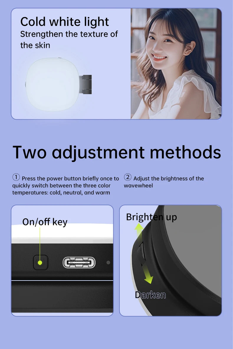 Magnetic Selfie Mirror Fill Light for Mobile Phones – Dual-Color Adjustable Reversible Stand