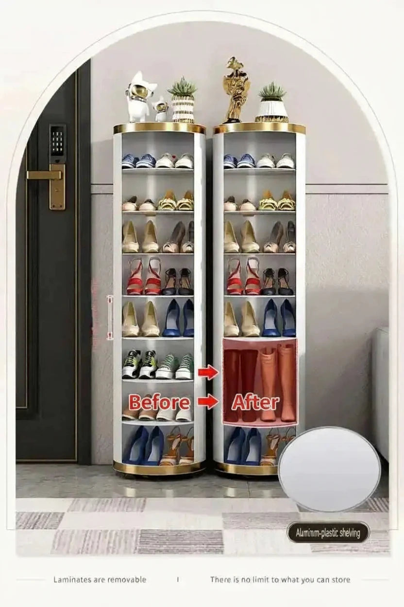 Multi-Layer Rotating Round Shoe Cabinet – Steel Frame Dustproof Shoe Storage Rack with Large Capacity Entryway Organizer