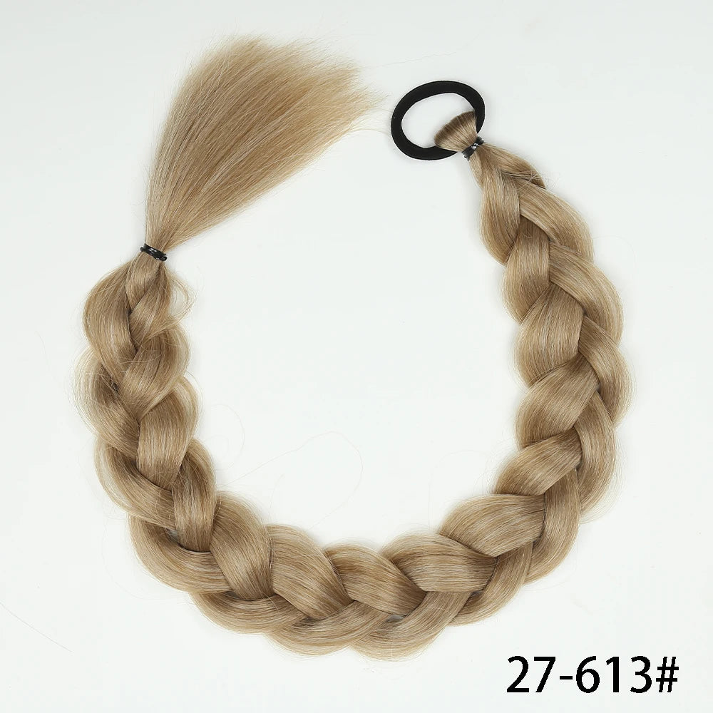24-Inch Synthetic Twist Braid Ponytail Extension with Rubber Band – Braided Hair for Women, Daily Wear