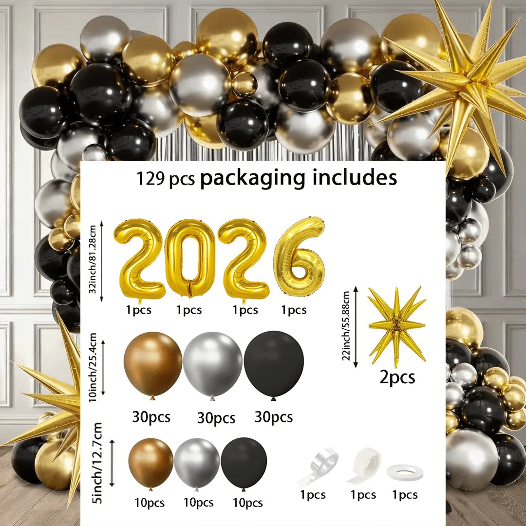 129-Piece Festive Balloon Arch & Wreath Decoration Set – Party Decor for New Year, Christmas & Birthday Celebrations