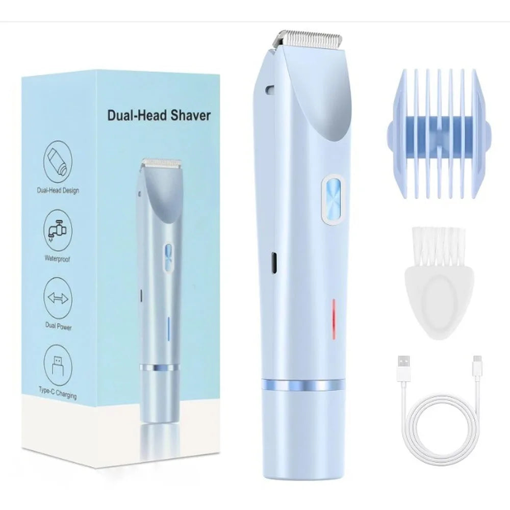 2-in-1 Electric Razor for Women – Waterproof Bikini Trimmer & Body Shaver | Wet & Dry Use | IPX7 Rated for Pubic Hair, Legs, Underarms & More