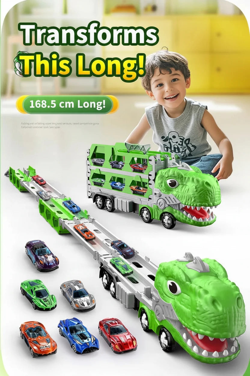 Transforming Dinosaur Toy Truck with Folding Track