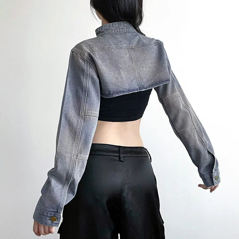 Denim Y2K Aesthetic Cropped Coat – Vintage Harajuku Fashion Women’s Streetwear Jacket