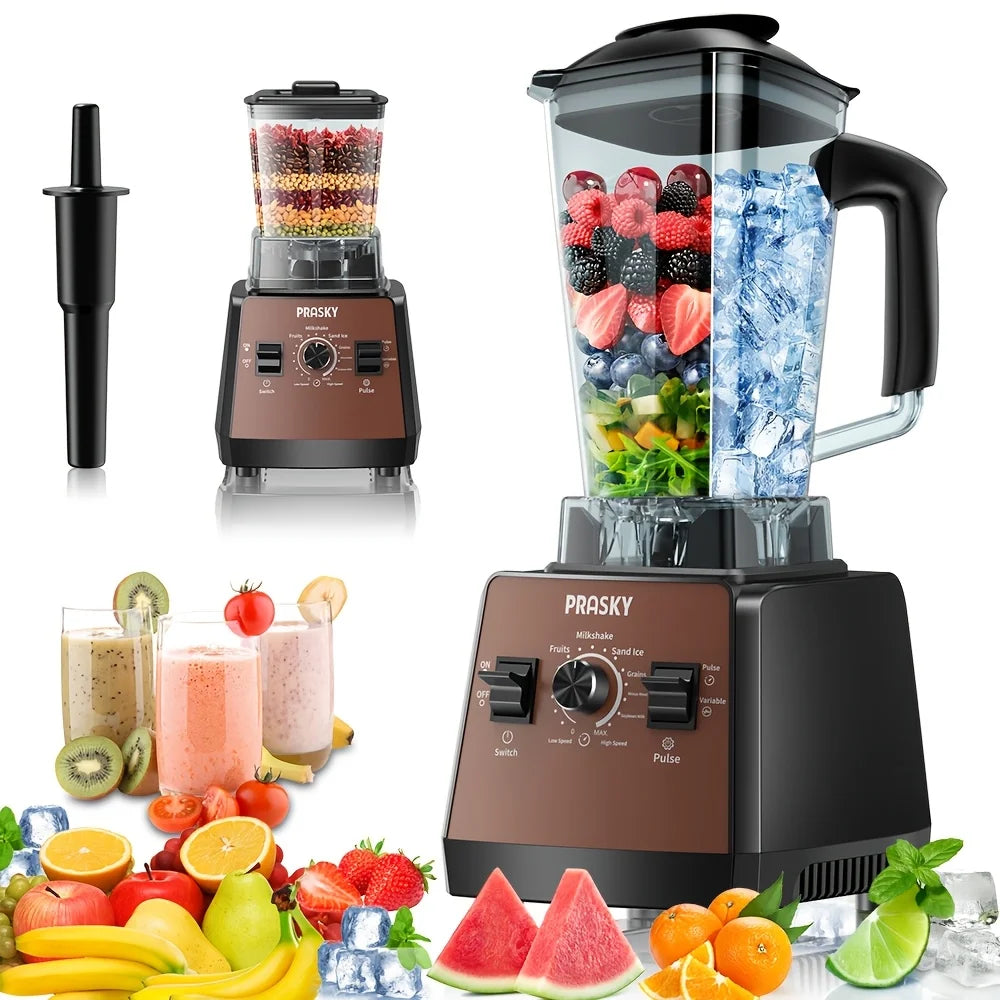 PRASKY 2400W Professional Blender & Grinder Combo – 25,000 RPM High-Speed Kitchen Blender, 68oz BPA-Free Pitcher, 2 Containers, Ice Crusher for Smoothies, Shakes & Frozen Drinks
