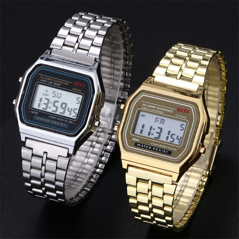 Vintage LED Digital Watch with Steel Strap – Unisex Electronic Sports Wristwatch, Valentine’s Day Gift