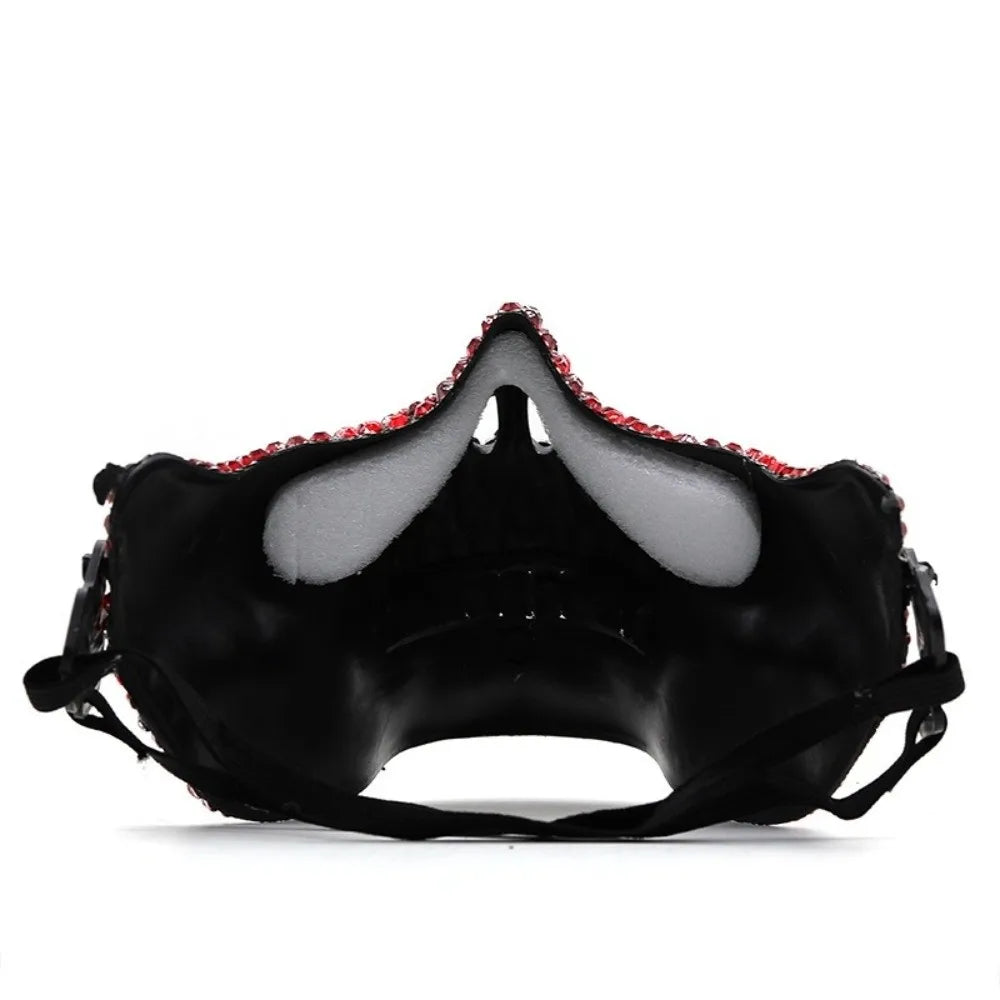 Rhinestone Skull Half-Face Costume Mask for Adults, Sparkling Gothic Punk Masquerade Accessory for Halloween, Cosplay and Themed Parties
