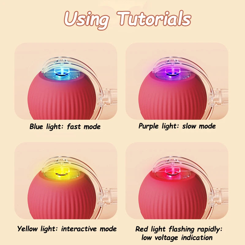 Cat Interactive Ball Toy - Automatic Rolling Ball with Faux Tail, Rechargeable Smart Pet Electric Toy for Dog & Cat Training, Imitates Mouse Movement
