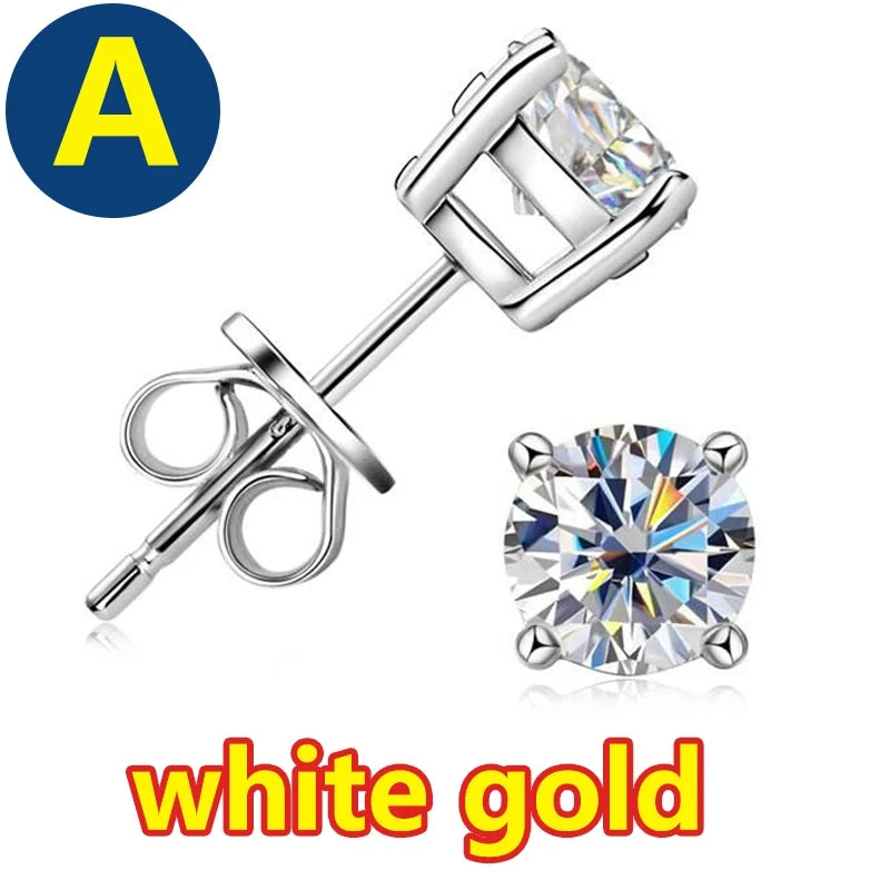 Moissanite Stud Earrings – S925 Sterling Silver Unisex Studs (1–2 CT Options)