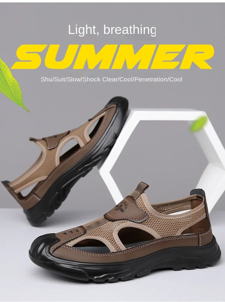 Summer Breathable Men's Bag Head Sandals Hollow Mesh Hole Shoes Outdoor Non-slip Lightweight Sports Leisure Beach Shoes