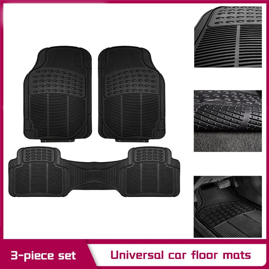 Universal All-Weather Rubber Car Floor Mats – Heavy-Duty Non-Slip 3-Piece Set, Black