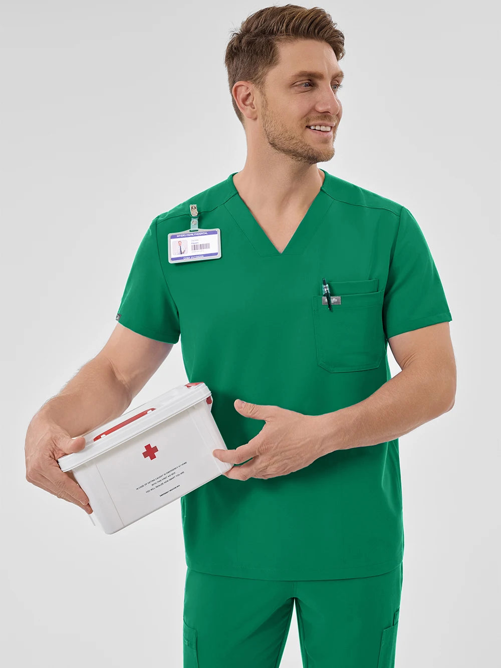 Men's Fluid-Resistant Medical Scrubs Set — Soft Breathable 2-Piece Healthcare Uniform