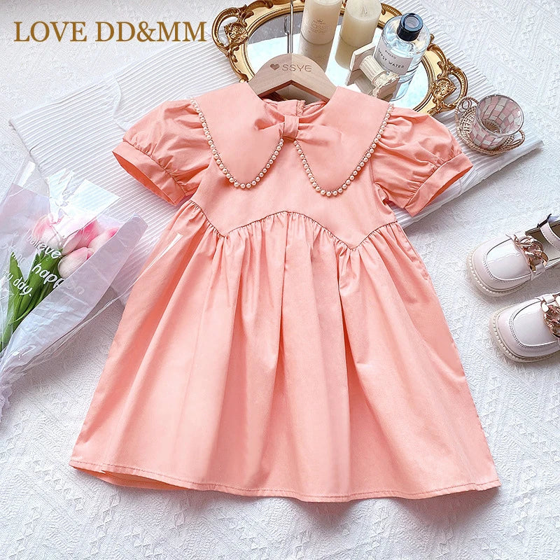 Fashion LOVE DD&MM Girls Princess Dresses Summer Casual Kids Sweet Pearl Short Sleeve Dress Baby Costume Party Vestidos Clothes Outfits