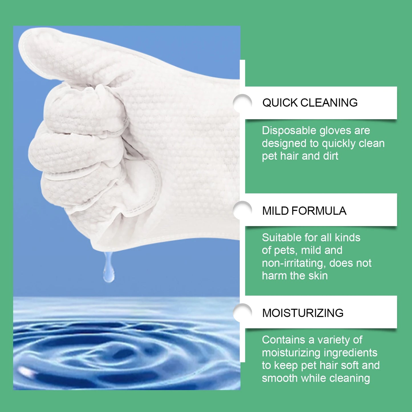 No-Rinse Pet Cleaning Gloves – Dogs & Cats, Coconut Oil & Glycerin, Disposable Wipes