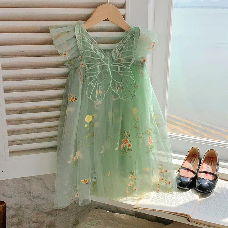 1-5Yrs Baby Girl Clothes for Birthday Party Toddler Flower Elegant Embroidery Dresses New 3D Butterfly Baby Dress Sweet Outfits