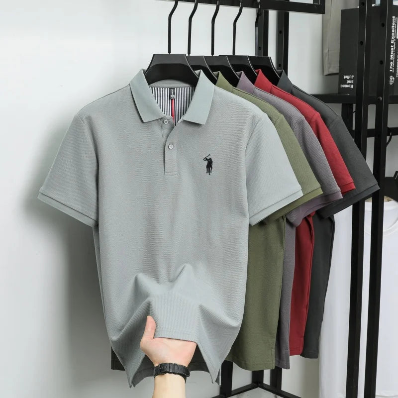 Men’s 100% Pure Cotton Breathable Short Sleeve Polo Shirt – Luxury Embroidered, Loose Fit Casual & Summer Business Wear