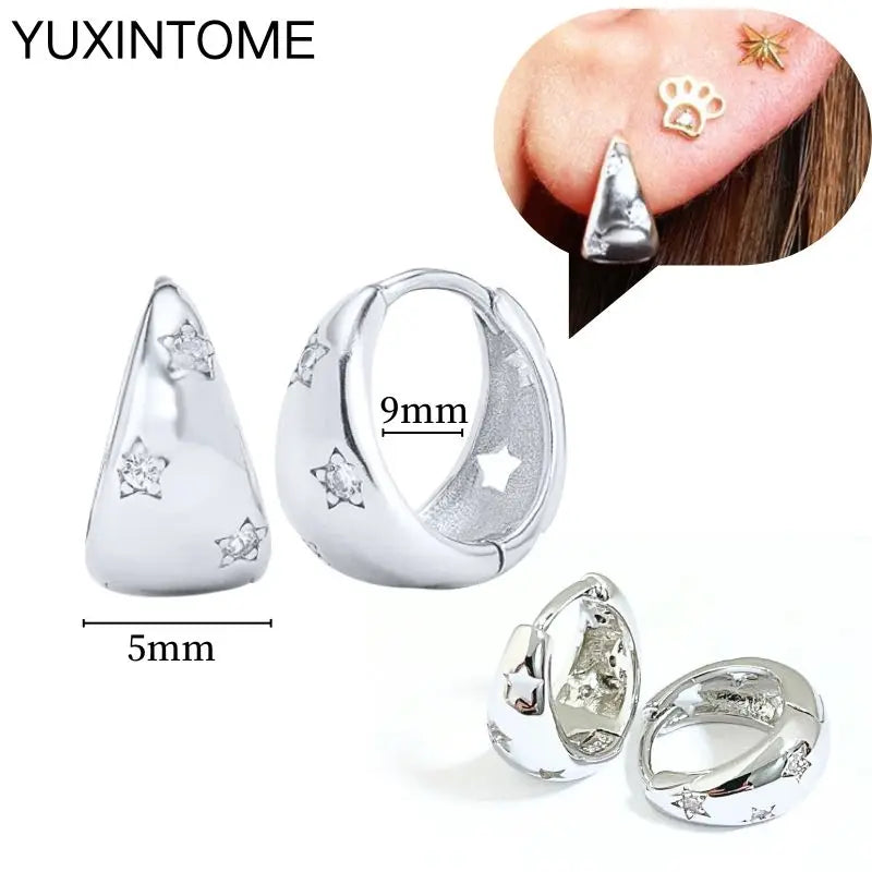 925 Sterling Silver Multi-Turn Hoop Earrings with White Zircon, Fashion Punk Jewelry for Women