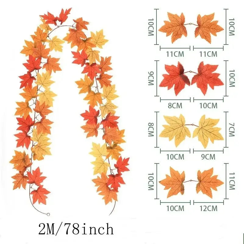 2M Artificial Maple Leaf Garland – Fall Faux Vine for Autumn Decor, Thanksgiving, Halloween, Weddings & Seasonal Home Decoration