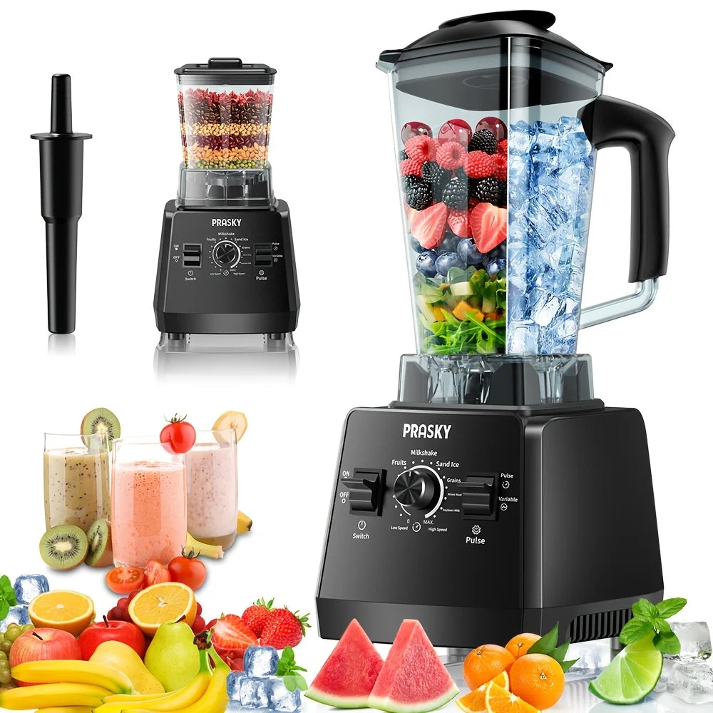 PRASKY 2400W Professional Blender & Grinder Combo – 25,000 RPM High-Speed Kitchen Blender, 68oz BPA-Free Pitcher, 2 Containers, Ice Crusher for Smoothies, Shakes & Frozen Drinks