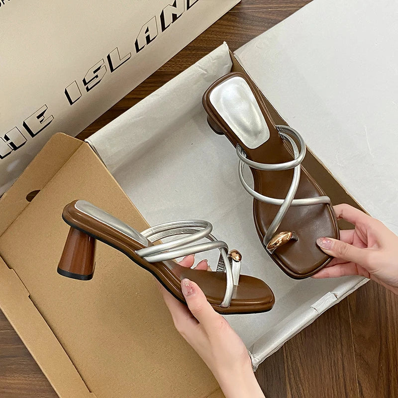 LuxeClip™ Heeled Mules – Metal-Accented Slide-On Slippers with Sculpted Heel