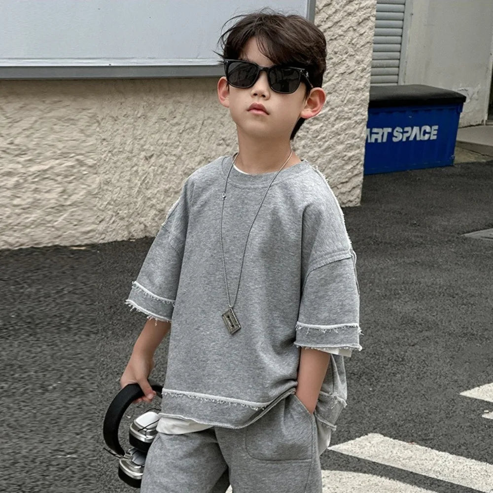 Kids Summer Short-Sleeve Shirt and Shorts Set