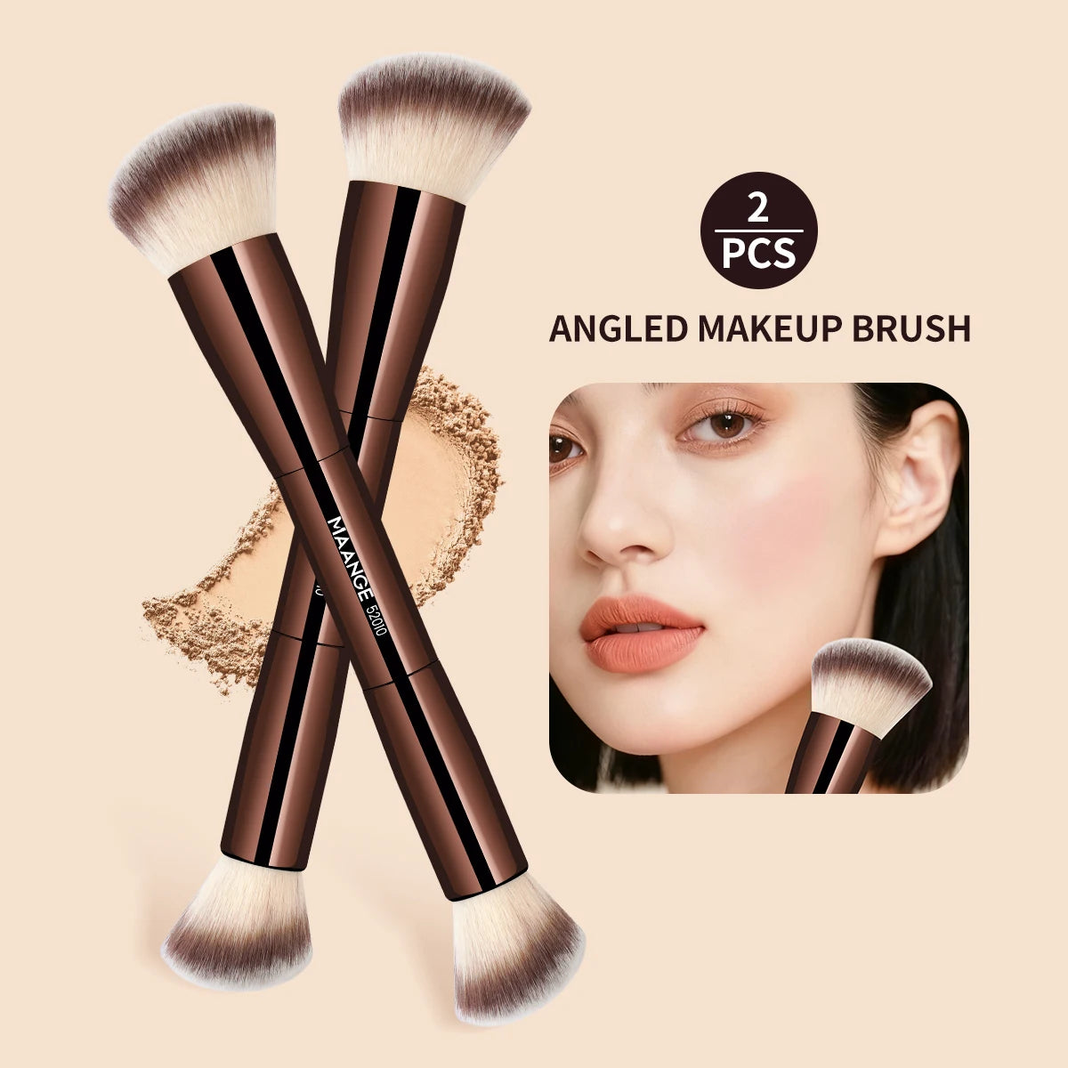 Double-Ended Makeup Brush – Foundation, Powder, Concealer, Blusher & Bronzer Brush | Soft Fiber Hair Beauty Tool