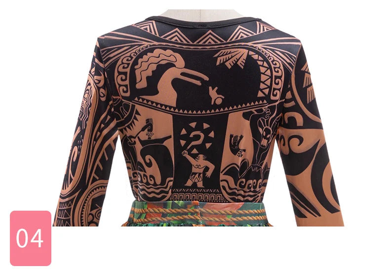 Kids Polynesian Demi God Tattoo Print Costume Pants Set
