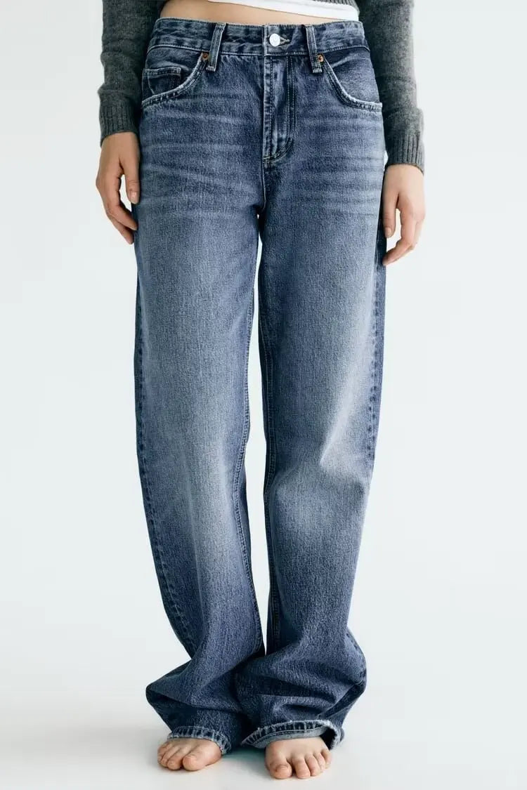 Women’s High-Waist Straight-Leg Jeans – Classic Long Denim Pants, Casual Autumn/Winter Style