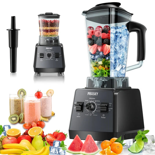 PRASKY 2400W Professional Blender & Grinder Combo – 25,000 RPM High-Speed Kitchen Blender, 68oz BPA-Free Pitcher, 2 Containers, Ice Crusher for Smoothies, Shakes & Frozen Drinks