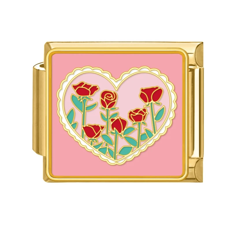 Italian Charm Links – Heart, Flower, Cat & Cherry Designs – Fits 9mm Stainless Steel Bracelets – DIY Jewelry Making Gift for Women