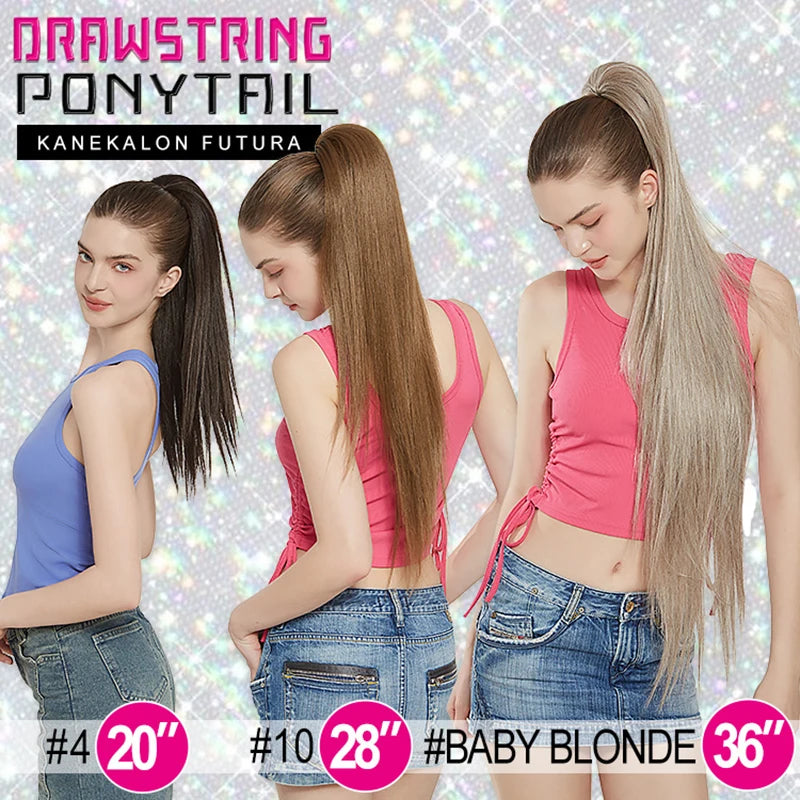 36-Inch Synthetic Drawstring Ponytail Hair Extension – Ombre Blonde, Women’s Hairpiece