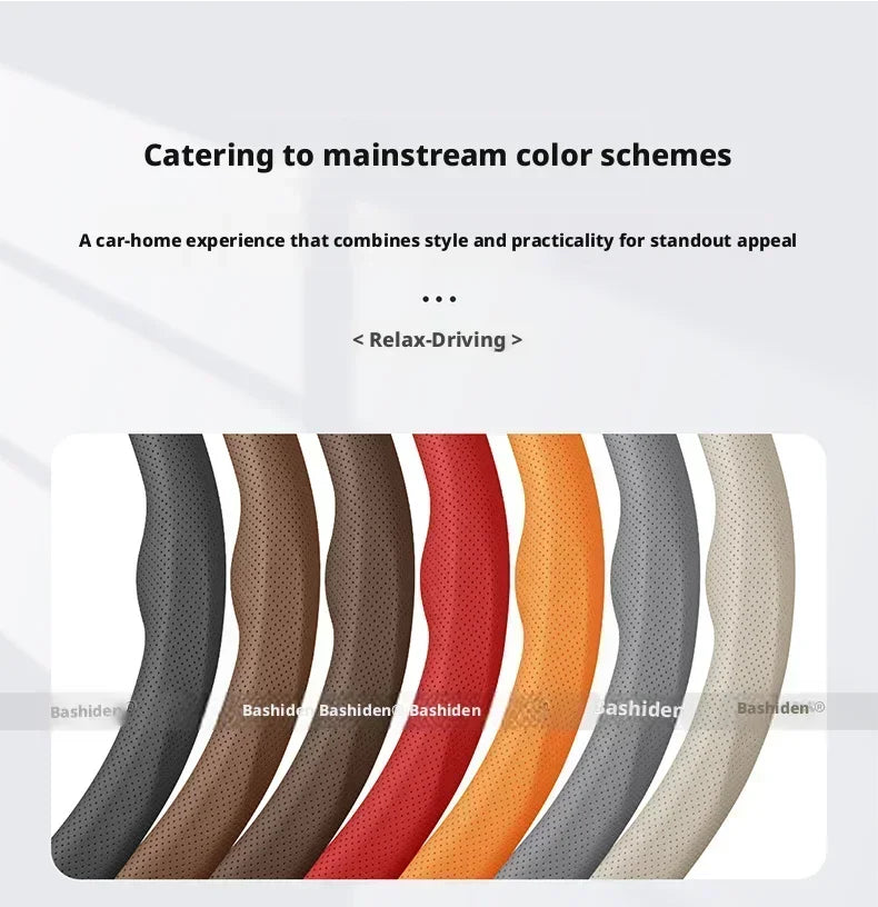 Textured Faux Leather Car Steering Wheel Cover, 38 cm