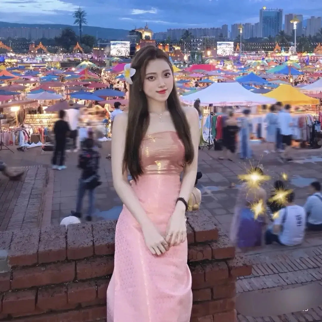 Women’s Thai Traditional Clothing Set (2-Piece) – Dai Minority Ethnic Dress, Retro National Costume for Dance, Cultural Events & Photoshoots