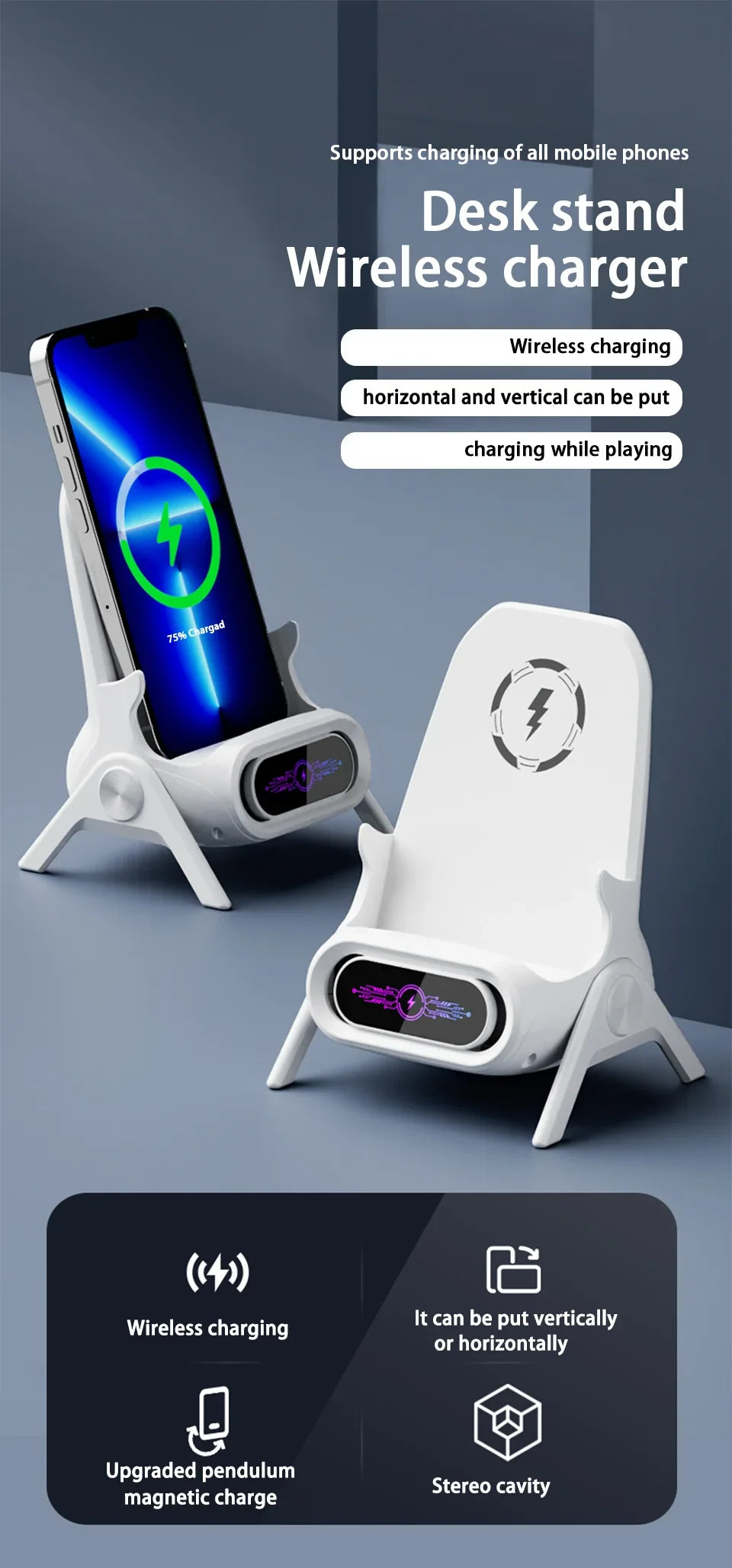 2025 Wireless Magnetic Fast Charger – 3D Cute Stool Design Desktop Stand & Phone Prop