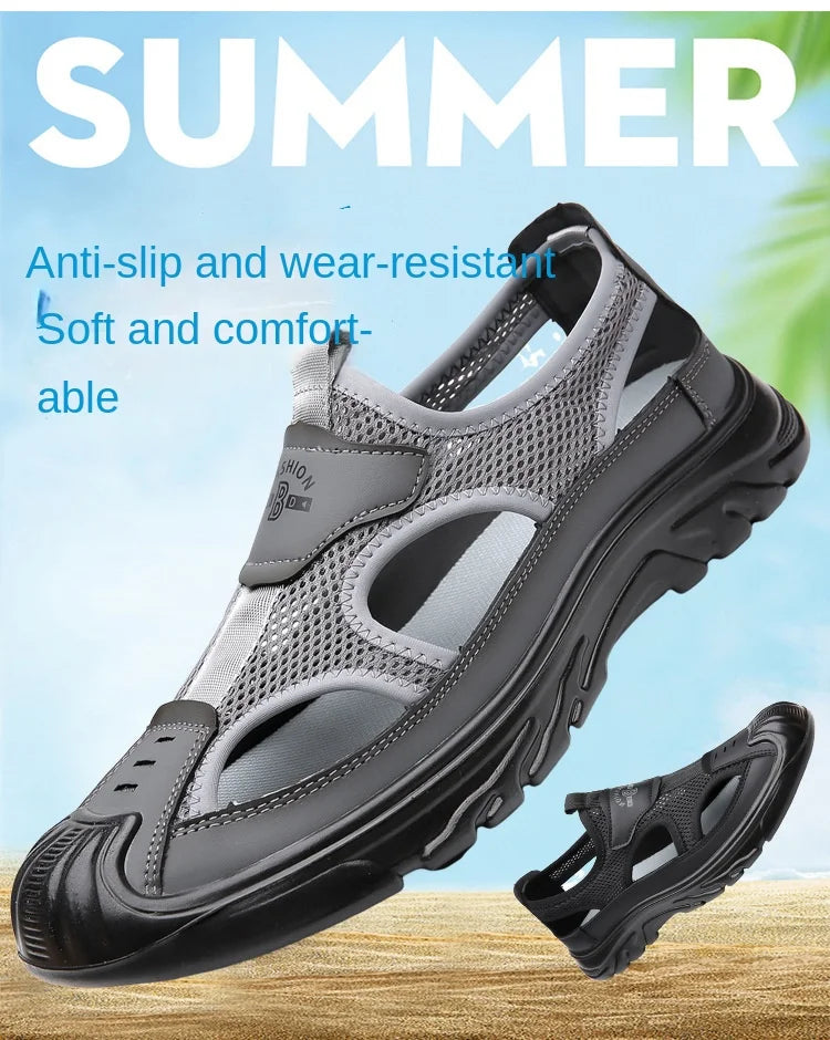 Summer Breathable Men's Bag Head Sandals Hollow Mesh Hole Shoes Outdoor Non-slip Lightweight Sports Leisure Beach Shoes