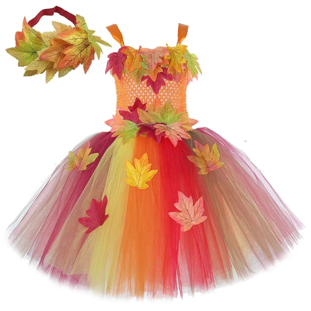 Girls' Autumn Maple Leaf Fairy Costume Dress