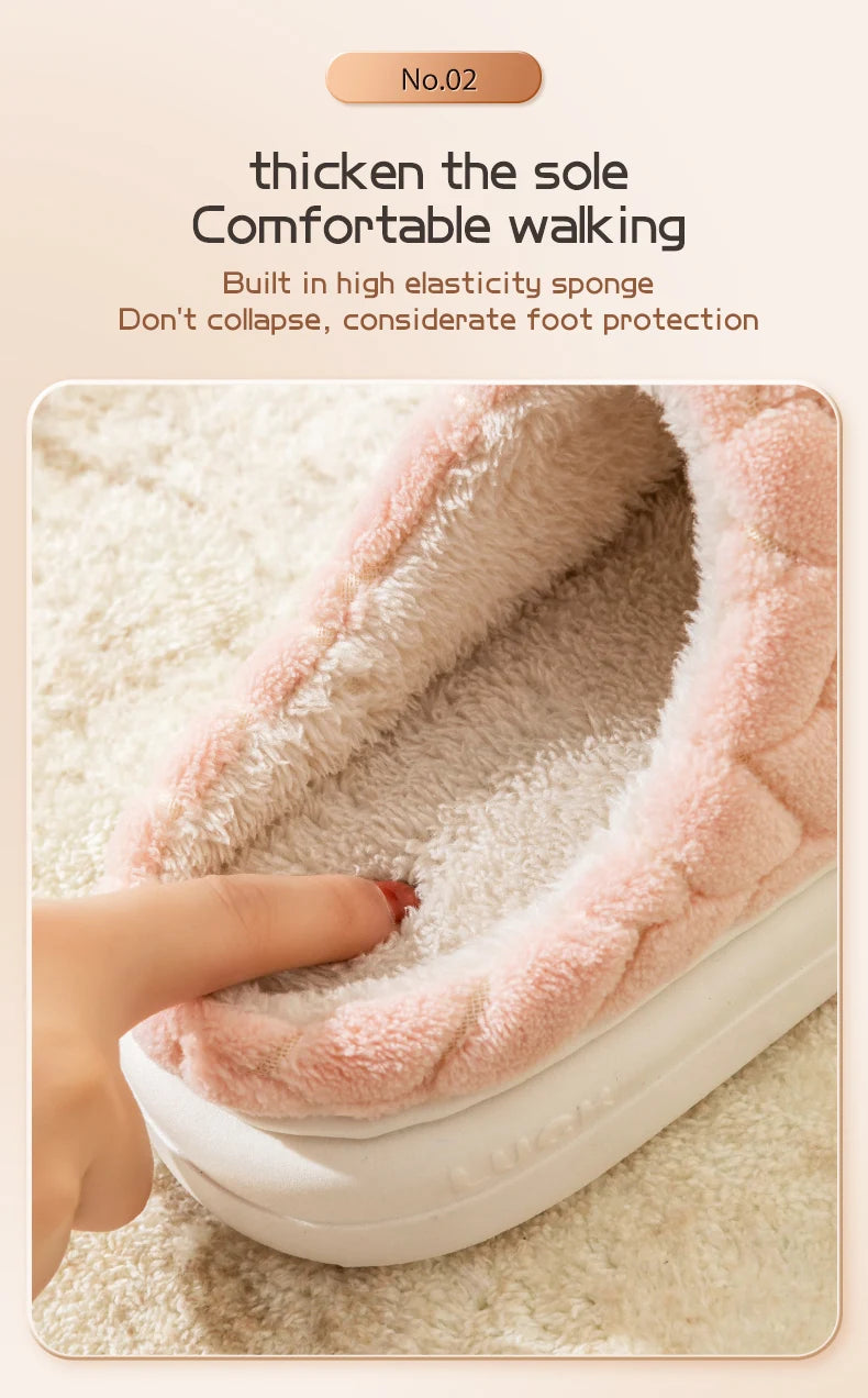 Women's Plush Cotton Slippers – Soft, Warm & Anti-Slip Indoor Footwear for Autumn & Winter