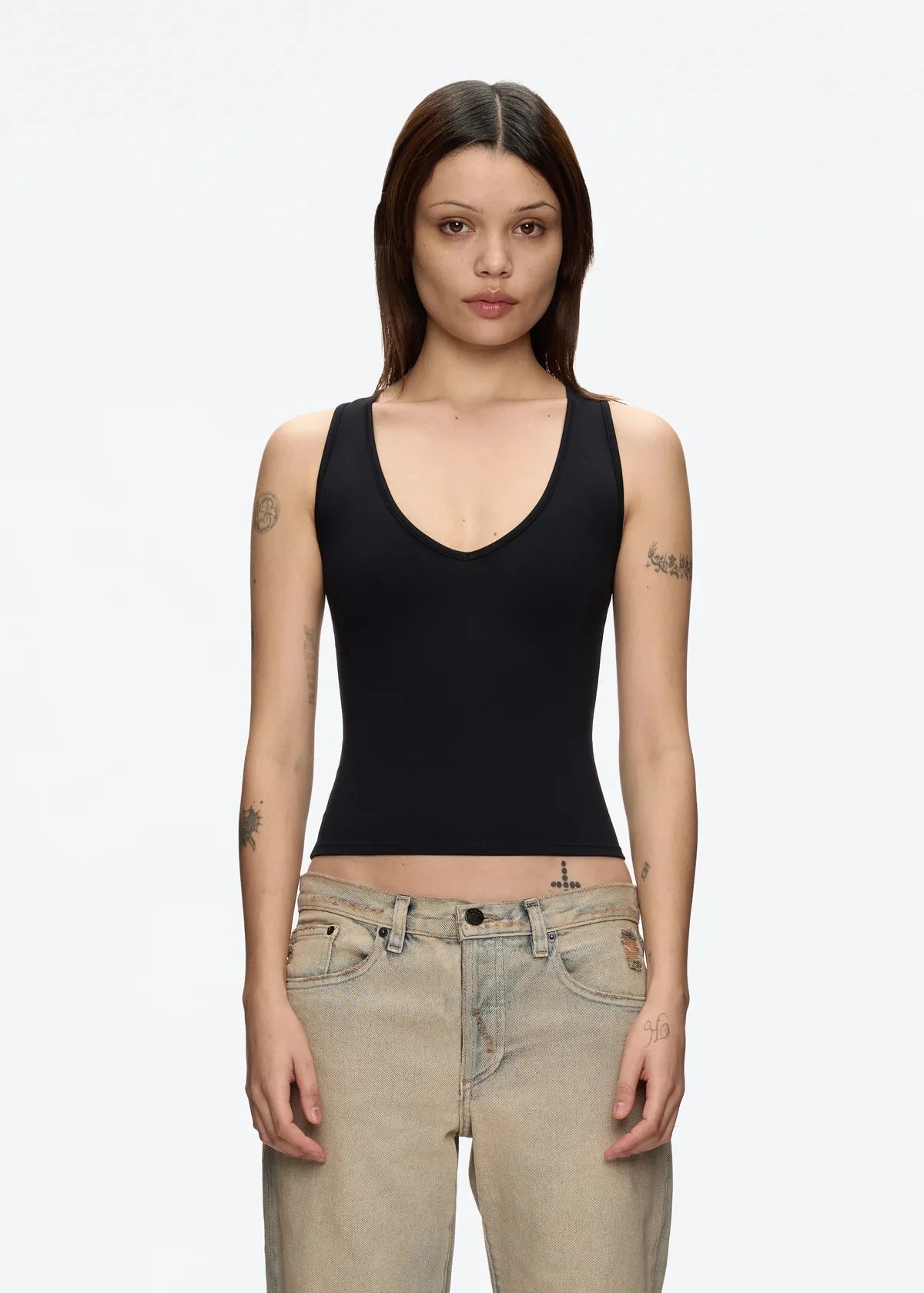 Women’s Solid Color Deep V-Neck Tank Top – Slim Fit, Sleeveless Summer Vest