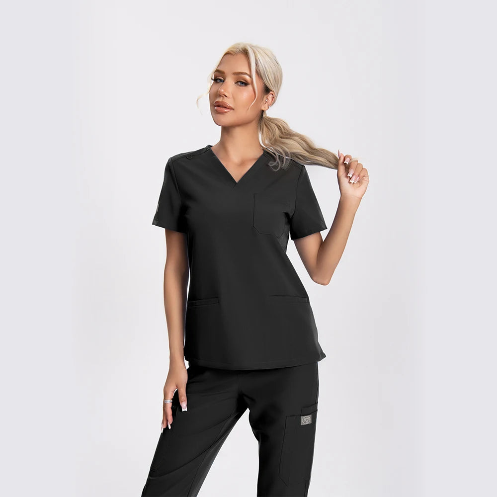 Women’s Antibacterial Scrubs Set – Soft V-Neck Top & Wrinkle-Resistant Pants